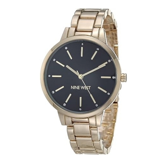 Women's Crystal Accented Bracelet Watch Black /Gold - Picture 1 of 6